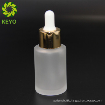 30ml empty flat shoulder cosmetic matte finish frosted clear glass dropper bottle